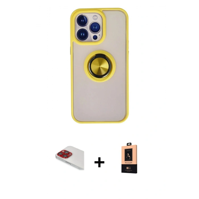 MARSİLYAN™- iPhone 13 Pro Max Kılıf Yörünge Çizgi - Şeffaf Maxco Cam Ekran Koruyucu + Pers Alüminyum Kamera Lens - KI