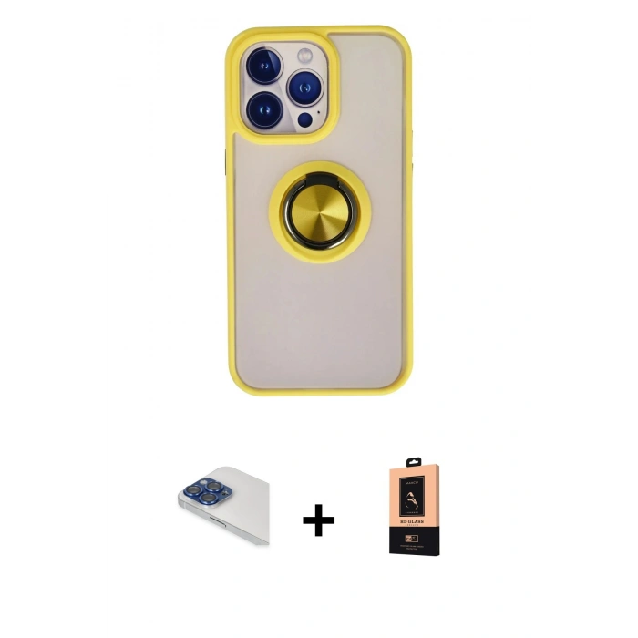 MARSİLYAN™- iPhone 13 Pro Max Kılıf Yörünge Çizgi - Şeffaf Maxco Cam Ekran Koruyucu + Lacivert Pers Alüminyum Kamera Lens
