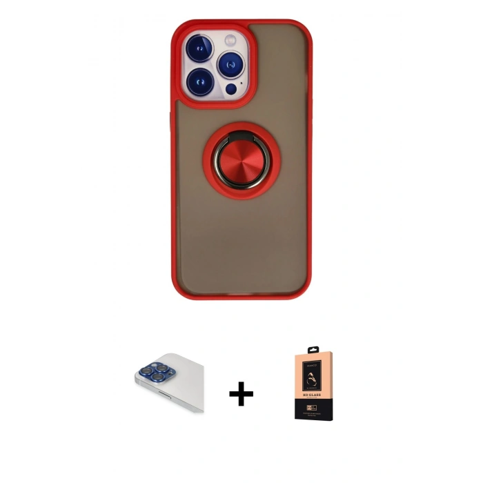 MARSİLYAN™- iPhone 13 Pro Max Kılıf Yörünge Çizgi - Şeffaf Maxco Cam Ekran Koruyucu + Lacivert Pers Alüminyum Kamera Lens