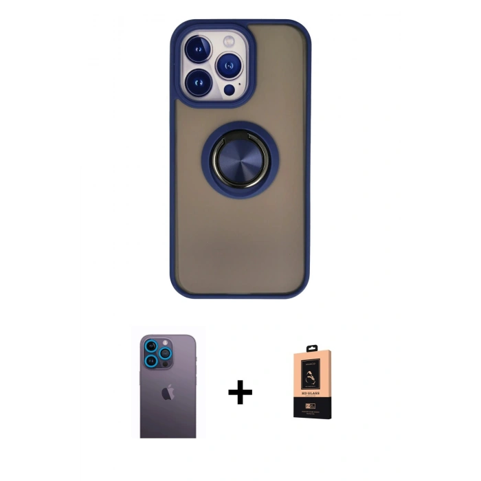 MARSİLYAN™- iPhone 13 Pro Max Kılıf Yörünge Çizgi - Şeffaf Maxco Cam Ekran Koruyucu + Neon Fosforlu Kamera Lens - MI
