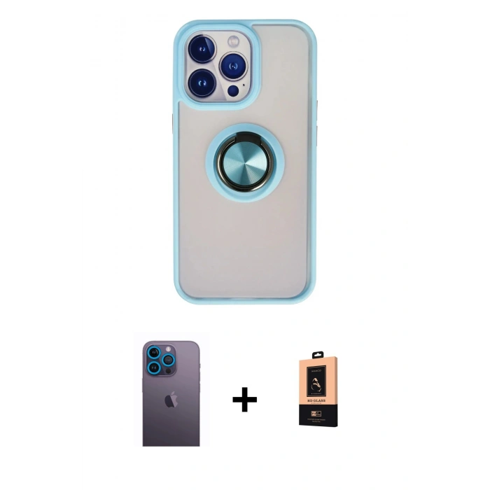 MARSİLYAN™- iPhone 13 Pro Max Kılıf Yörünge Çizgi - Şeffaf Maxco Cam Ekran Koruyucu + Neon Fosforlu Kamera Lens - MI