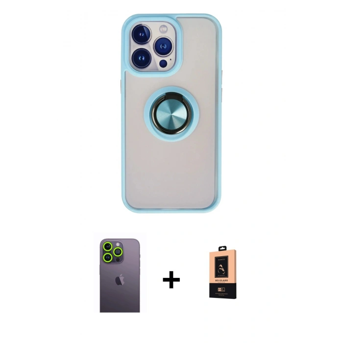 MARSİLYAN™- iPhone 13 Pro Max Kılıf Yörünge Çizgi - Şeffaf Maxco Cam Ekran Koruyucu + Neon Fosforlu Kamera Lens - YL