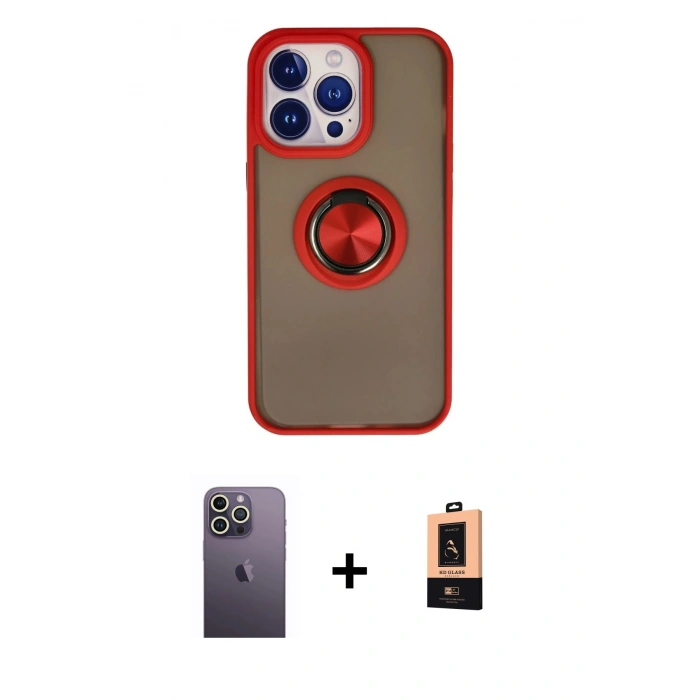 MARSİLYAN™- iPhone 13 Pro Max Kılıf Yörünge Çizgi - Şeffaf Maxco Cam Ekran Koruyucu + Neon Fosforlu Kamera Lens - BZ