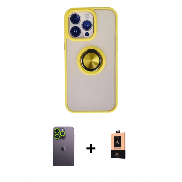 MARSİLYAN™- iPhone 13 Pro Max Kılıf Yörünge Çizgi - Şeffaf Maxco Cam Ekran Koruyucu + Neon Fosforlu Kamera Lens - YL
