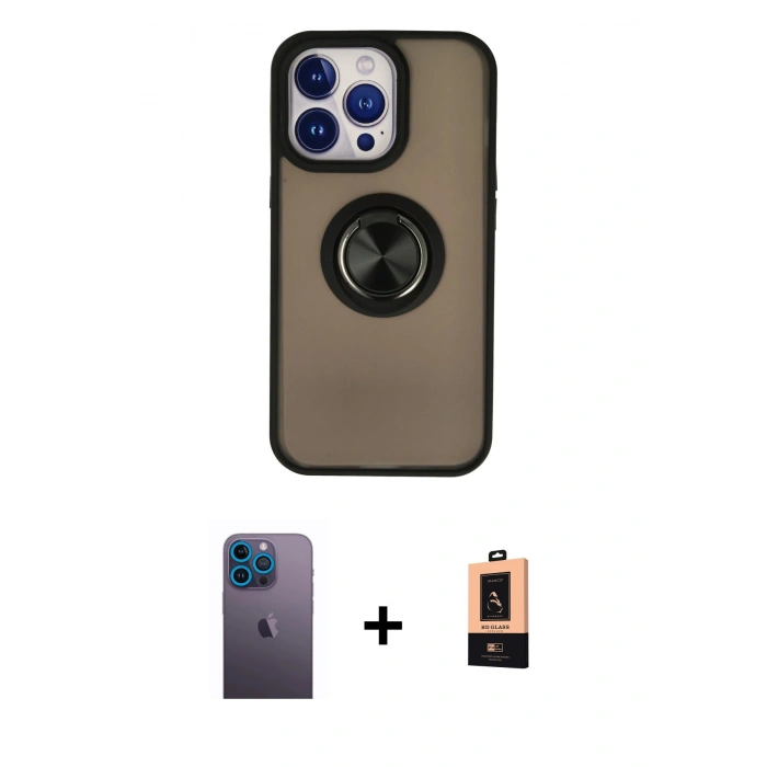 MARSİLYAN™- iPhone 13 Pro Max Kılıf Yörünge Çizgi - Şeffaf Maxco Cam Ekran Koruyucu + Neon Fosforlu Kamera Lens - MI