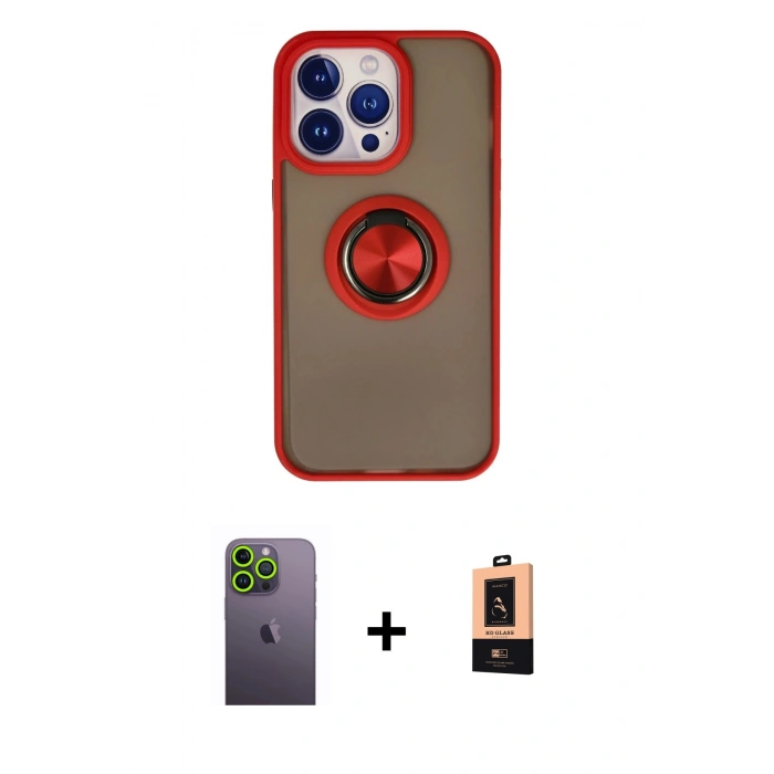 MARSİLYAN™- iPhone 13 Pro Max Kılıf Yörünge Çizgi - Şeffaf Maxco Cam Ekran Koruyucu + Neon Fosforlu Kamera Lens - YL