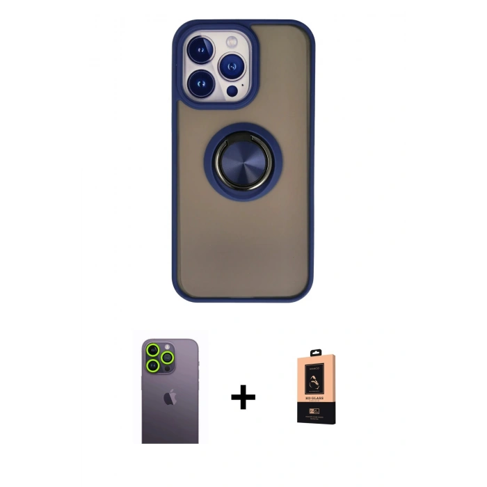 MARSİLYAN™- iPhone 13 Pro Max Kılıf Yörünge Çizgi - Şeffaf Maxco Cam Ekran Koruyucu + Neon Fosforlu Kamera Lens - YL