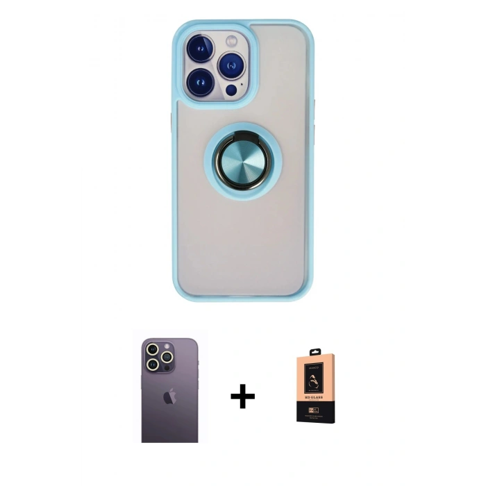 MARSİLYAN™- iPhone 13 Pro Max Kılıf Yörünge Çizgi - Şeffaf Maxco Cam Ekran Koruyucu + Neon Fosforlu Kamera Lens - BZ