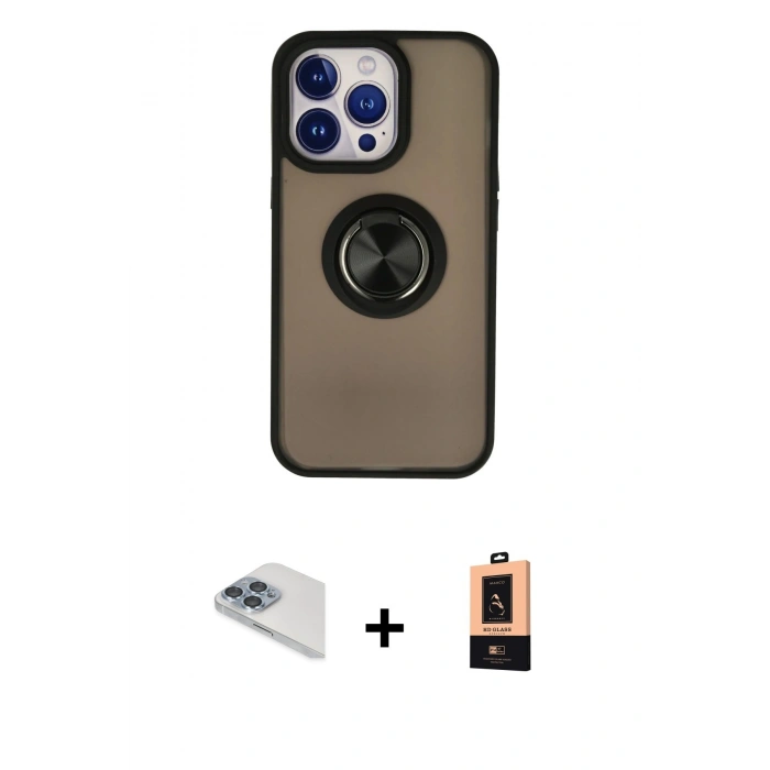 MARSİLYAN™- iPhone 13 Pro Max Kılıf Yörünge Çizgi - Şeffaf Maxco Cam Ekran Koruyucu + Pers Alüminyum Kamera Lens - SABE