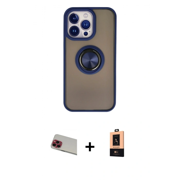 MARSİLYAN™- iPhone 13 Pro Max Kılıf Yörünge Çizgi - Şeffaf Maxco Cam Ekran Koruyucu + Rainbow Kamera Lens Koruma Cam - KI