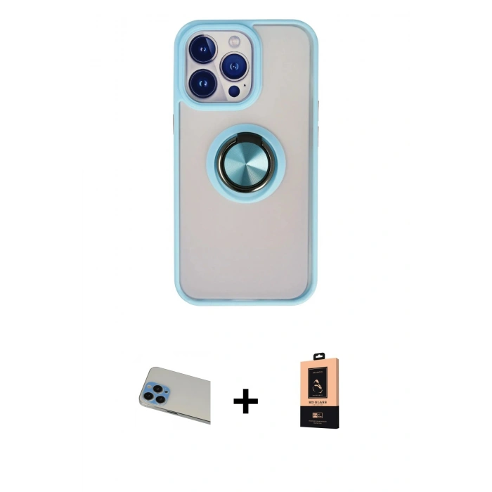 MARSİLYAN™- iPhone 13 Pro Max Kılıf Yörünge Çizgi - Şeffaf Maxco Cam Ekran Koruyucu + Rainbow Kamera Lens Koruma Cam - MI
