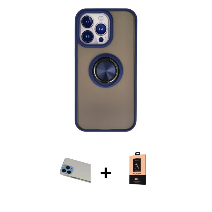 MARSİLYAN™- iPhone 13 Pro Max Kılıf Yörünge Çizgi - Şeffaf Maxco Cam Ekran Koruyucu + Rainbow Kamera Lens Koruma Cam - MI