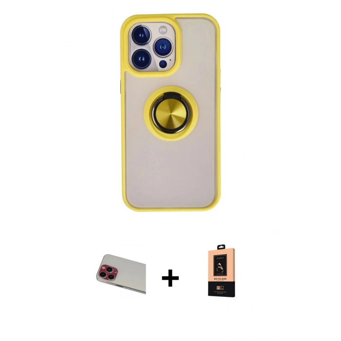 MARSİLYAN™- iPhone 13 Pro Max Kılıf Yörünge Çizgi - Şeffaf Maxco Cam Ekran Koruyucu + Rainbow Kamera Lens Koruma Cam - KI