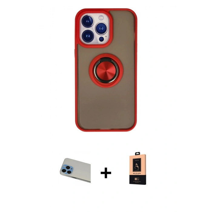 MARSİLYAN™- iPhone 13 Pro Max Kılıf Yörünge Çizgi - Şeffaf Maxco Cam Ekran Koruyucu + Rainbow Kamera Lens Koruma Cam - MI
