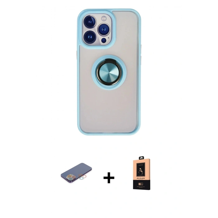 MARSİLYAN™- iPhone 13 Pro Max Kılıf Yörünge Çizgi - Şeffaf Maxco Cam Ekran Koruyucu + Renkli Kamera Lens Koruma Cam - PE