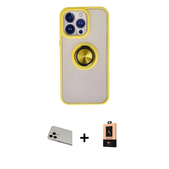 MARSİLYAN™- iPhone 13 Pro Max Kılıf Yörünge Çizgi - Şeffaf Maxco Cam Ekran Koruyucu + Rose Gold Rainbow Kamera Lens Koruma Cam