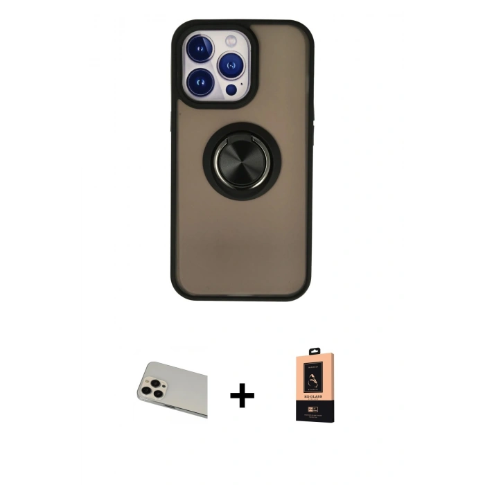 MARSİLYAN™- iPhone 13 Pro Max Kılıf Yörünge Çizgi - Şeffaf Maxco Cam Ekran Koruyucu + Rose Gold Rainbow Kamera Lens Koruma Cam