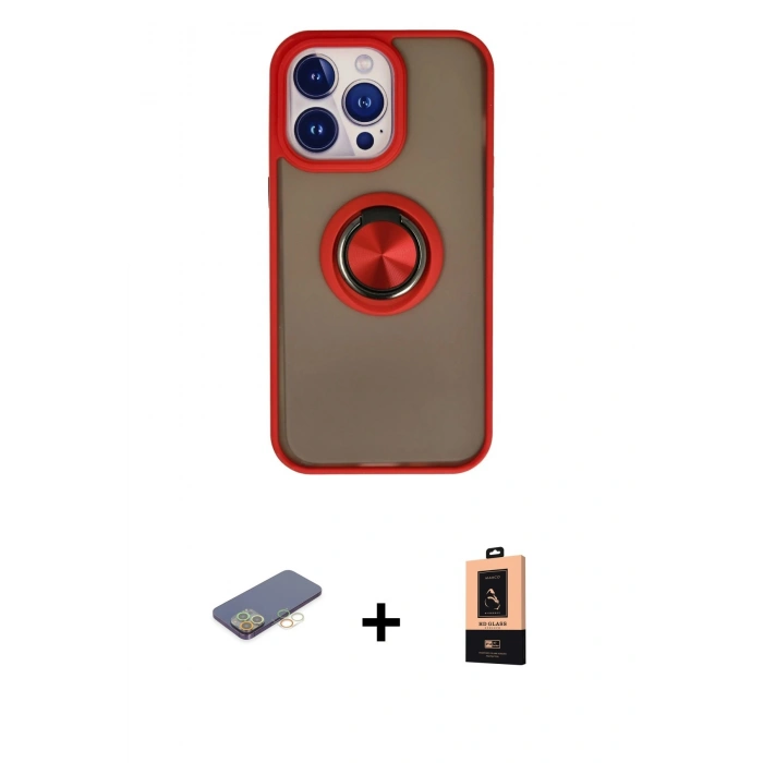 MARSİLYAN™- iPhone 13 Pro Max Kılıf Yörünge Çizgi - Şeffaf Maxco Cam Ekran Koruyucu + Renkli Kamera Lens Koruma Cam - SI