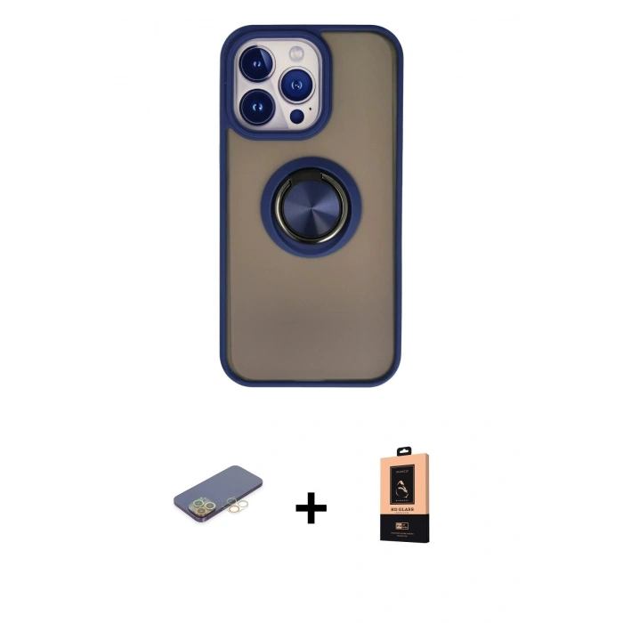MARSİLYAN™- iPhone 13 Pro Max Kılıf Yörünge Çizgi - Şeffaf Maxco Cam Ekran Koruyucu + Renkli Kamera Lens Koruma Cam - SI