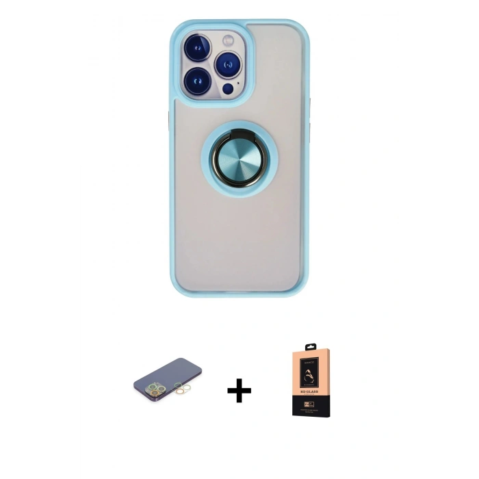 MARSİLYAN™- iPhone 13 Pro Max Kılıf Yörünge Çizgi - Şeffaf Maxco Cam Ekran Koruyucu + Renkli Kamera Lens Koruma Cam - SI