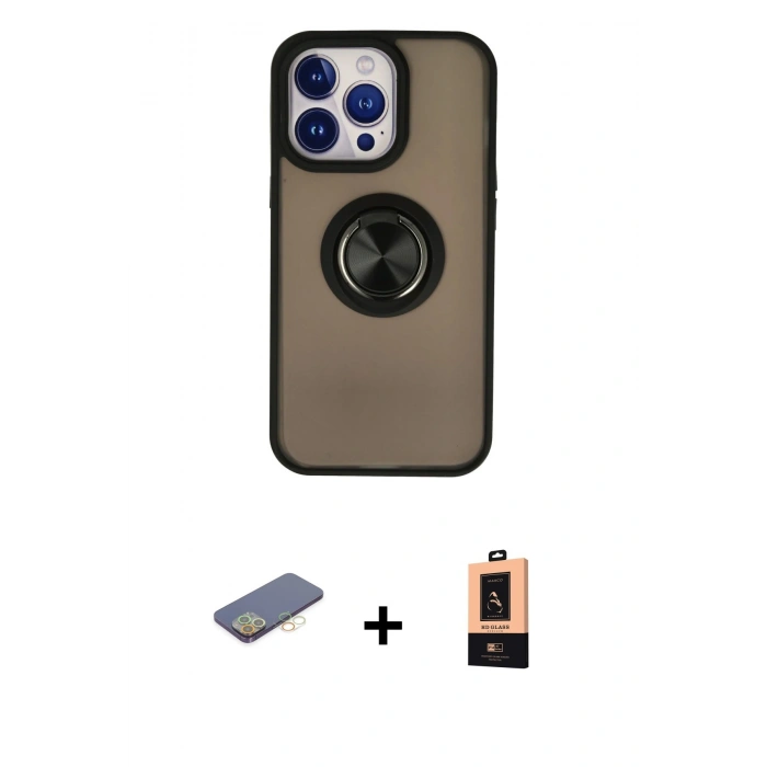 MARSİLYAN™- iPhone 13 Pro Max Kılıf Yörünge Çizgi - Şeffaf Maxco Cam Ekran Koruyucu + Renkli Kamera Lens Koruma Cam - SI