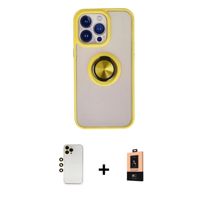 MARSİLYAN™- iPhone 13 Pro Max Kılıf Yörünge Çizgi - Şeffaf Maxco Cam Ekran Koruyucu + Shine Kamera Lens - GD