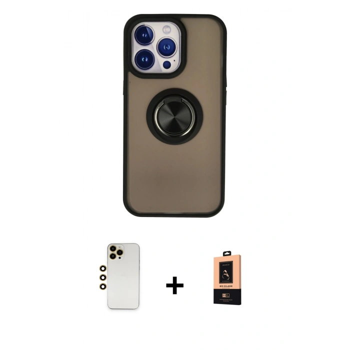 MARSİLYAN™- iPhone 13 Pro Max Kılıf Yörünge Çizgi - Şeffaf Maxco Cam Ekran Koruyucu + Shine Kamera Lens - GD