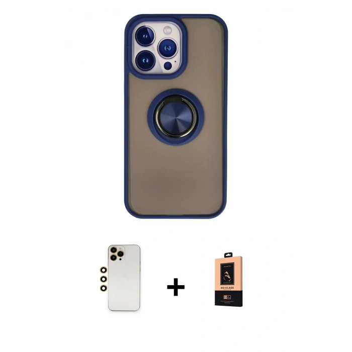 MARSİLYAN™- iPhone 13 Pro Max Kılıf Yörünge Çizgi - Şeffaf Maxco Cam Ekran Koruyucu + Shine Kamera Lens - GD
