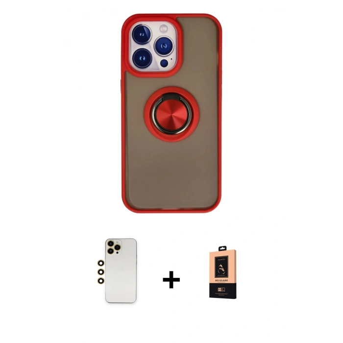 MARSİLYAN™- iPhone 13 Pro Max Kılıf Yörünge Çizgi - Şeffaf Maxco Cam Ekran Koruyucu + Shine Kamera Lens - GD
