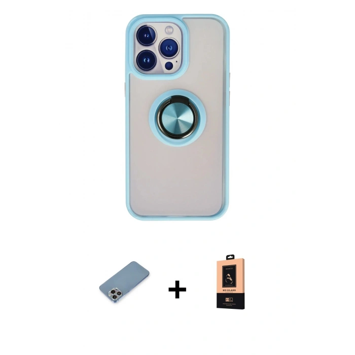 MARSİLYAN™- iPhone 13 Pro Max Kılıf Yörünge Çizgi - Şeffaf Maxco Cam Ekran Koruyucu + Shine Kamera Lens Koruma Cam - GI