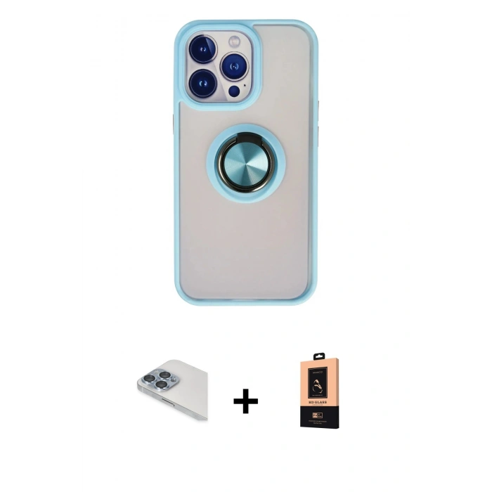 MARSİLYAN™- iPhone 13 Pro Max Kılıf Yörünge Çizgi - Şeffaf Maxco Cam Ekran Koruyucu + Pers Alüminyum Kamera Lens - SABE