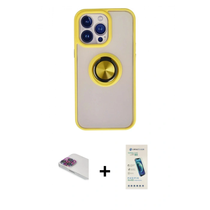 MARSİLYAN™- iPhone 13 Pro Max Kılıf Yörünge Çizgi - Şeffaf Pasifik Cam Ekran Koruyucu + Pers Alüminyum Kamera Lens - GI