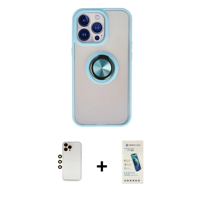 MARSİLYAN™- iPhone 13 Pro Max Kılıf Yörünge Çizgi - Şeffaf Pasifik Cam Ekran Koruyucu + Shine Kamera Lens - GD