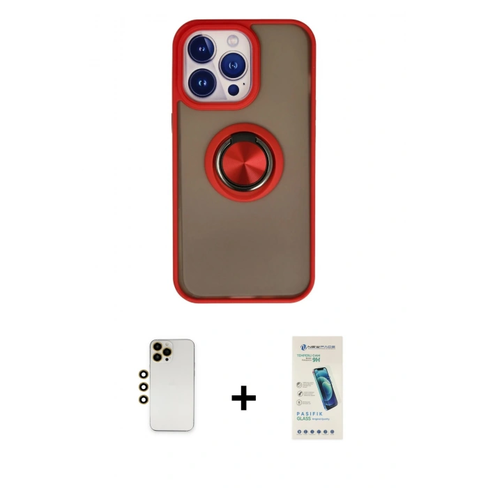 MARSİLYAN™- iPhone 13 Pro Max Kılıf Yörünge Çizgi - Şeffaf Pasifik Cam Ekran Koruyucu + Shine Kamera Lens - GD