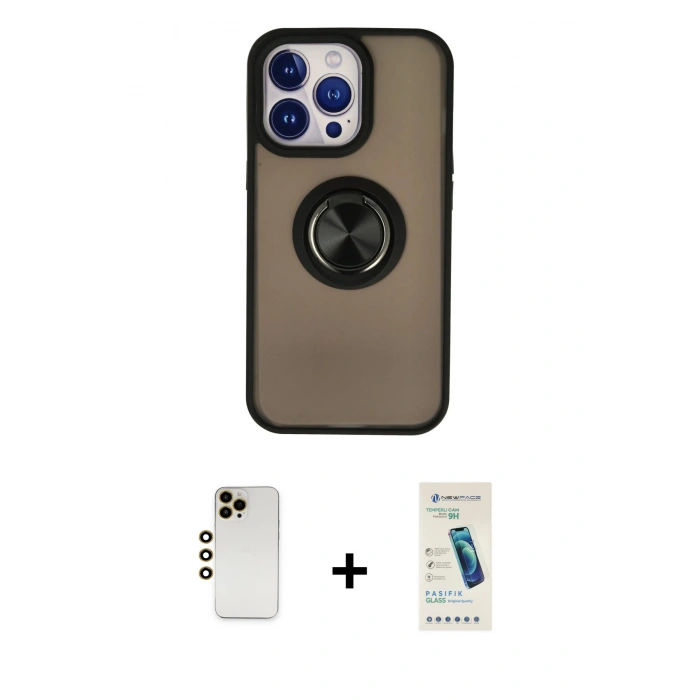 MARSİLYAN™- iPhone 13 Pro Max Kılıf Yörünge Çizgi - Şeffaf Pasifik Cam Ekran Koruyucu + Shine Kamera Lens - GD