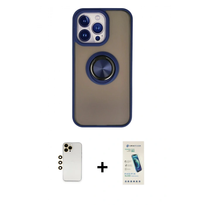 MARSİLYAN™- iPhone 13 Pro Max Kılıf Yörünge Çizgi - Şeffaf Pasifik Cam Ekran Koruyucu + Shine Kamera Lens - GD