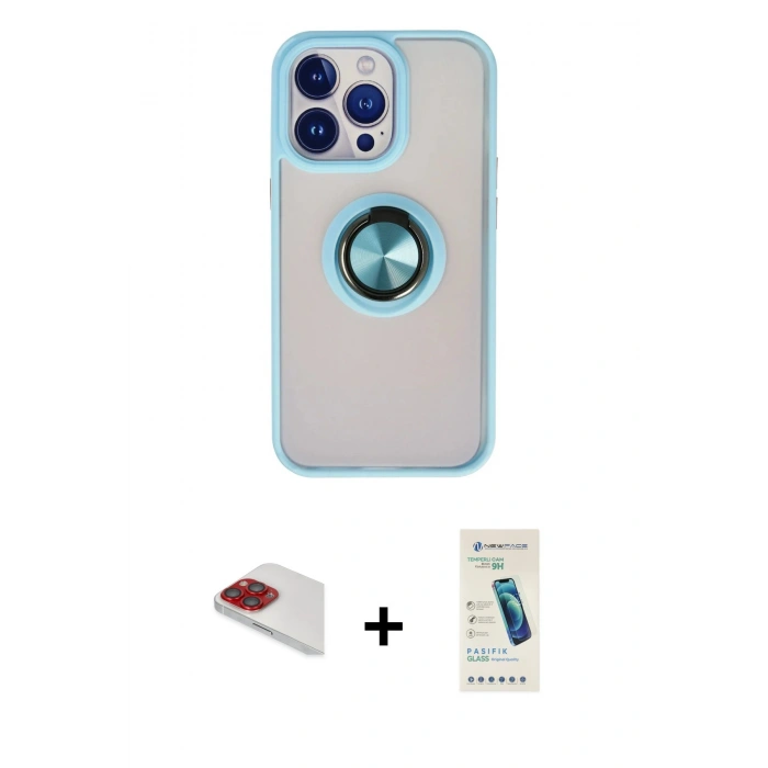 MARSİLYAN™- iPhone 13 Pro Max Kılıf Yörünge Çizgi - Şeffaf Pasifik Cam Ekran Koruyucu + Pers Alüminyum Kamera Lens - KI