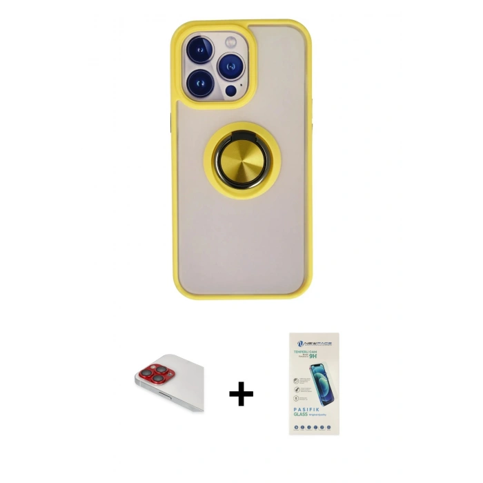 MARSİLYAN™- iPhone 13 Pro Max Kılıf Yörünge Çizgi - Şeffaf Pasifik Cam Ekran Koruyucu + Pers Alüminyum Kamera Lens - KI