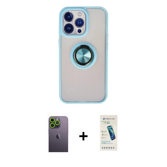 MARSİLYAN™- iPhone 13 Pro Max Kılıf Yörünge Çizgi - Şeffaf Pasifik Cam Ekran Koruyucu + Neon Fosforlu Kamera Lens - YL