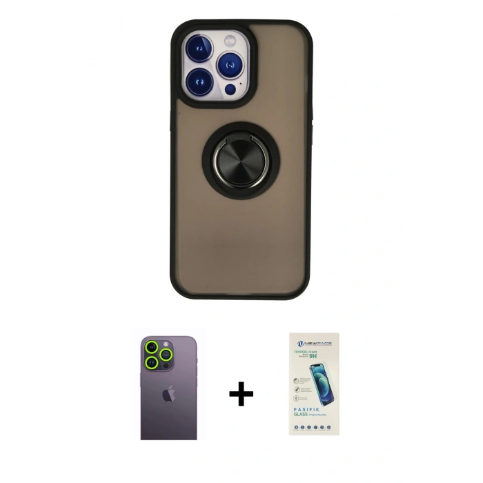 MARSİLYAN™- iPhone 13 Pro Max Kılıf Yörünge Çizgi - Şeffaf Pasifik Cam Ekran Koruyucu + Neon Fosforlu Kamera Lens - YL