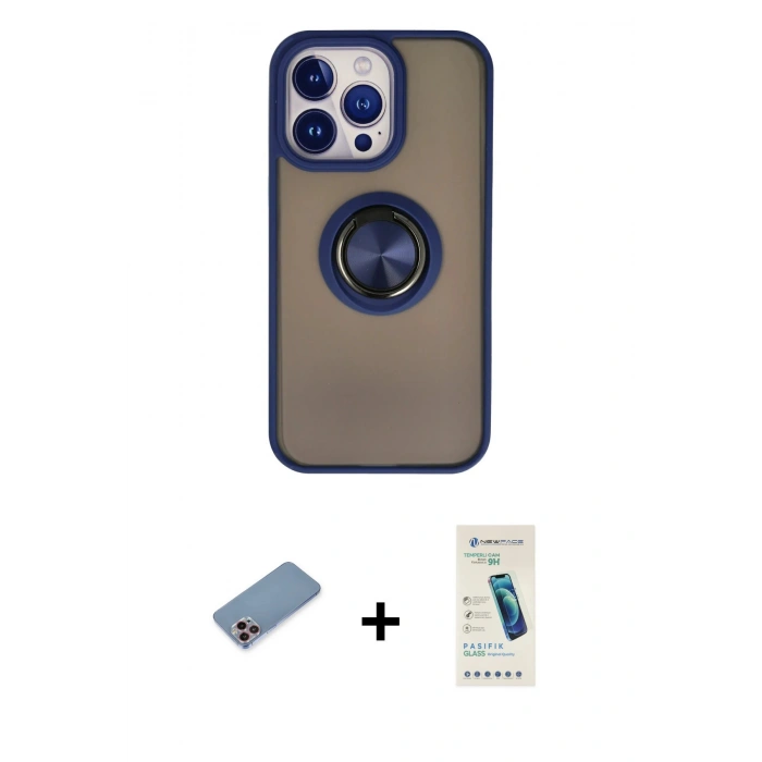 MARSİLYAN™- iPhone 13 Pro Max Kılıf Yörünge Çizgi - Şeffaf Pasifik Cam Ekran Koruyucu + Shine Kamera Lens Koruma Cam - PE