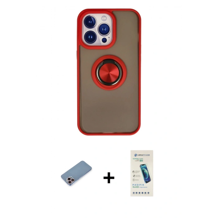MARSİLYAN™- iPhone 13 Pro Max Kılıf Yörünge Çizgi - Şeffaf Pasifik Cam Ekran Koruyucu + Shine Kamera Lens Koruma Cam - PE
