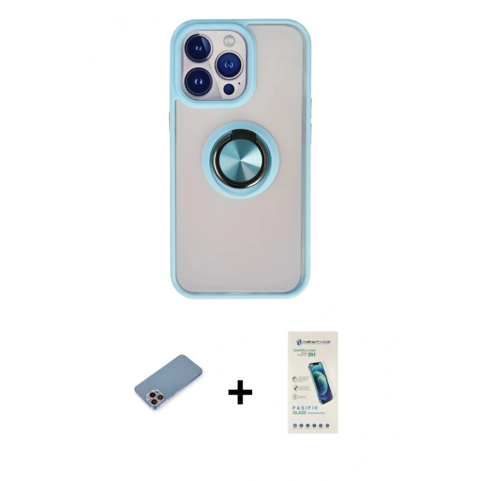 MARSİLYAN™- iPhone 13 Pro Max Kılıf Yörünge Çizgi - Şeffaf Pasifik Cam Ekran Koruyucu + Shine Kamera Lens Koruma Cam - PE