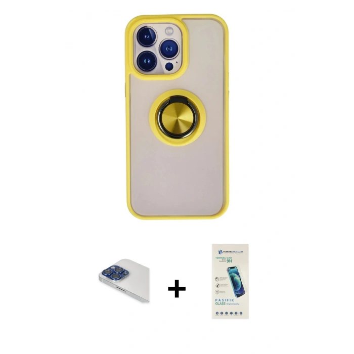MARSİLYAN™- iPhone 13 Pro Max Kılıf Yörünge Çizgi - Şeffaf Pasifik Cam Ekran Koruyucu + Pers Alüminyum Kamera Lens - LT