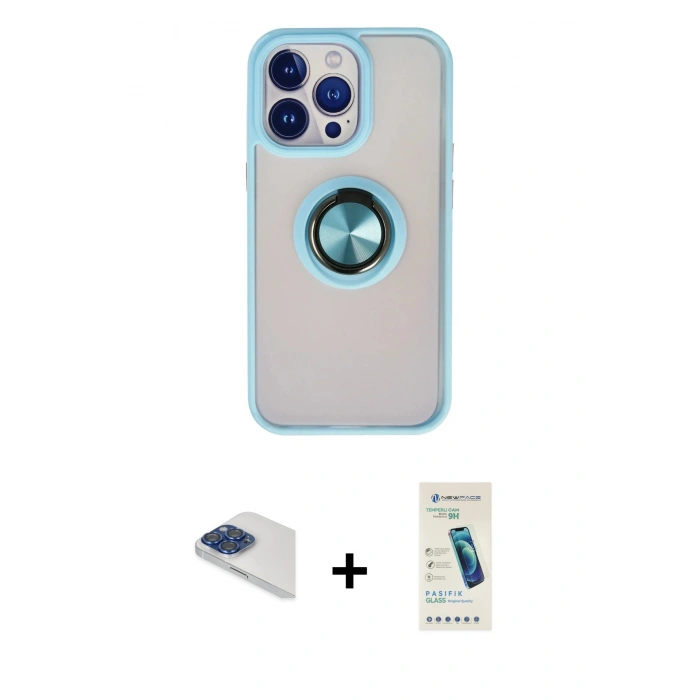 MARSİLYAN™- iPhone 13 Pro Max Kılıf Yörünge Çizgi - Şeffaf Pasifik Cam Ekran Koruyucu + Pers Alüminyum Kamera Lens - LT