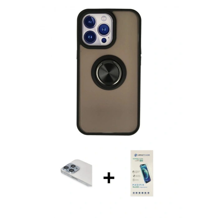 MARSİLYAN™- iPhone 13 Pro Max Kılıf Yörünge Çizgi - Şeffaf Pasifik Cam Ekran Koruyucu + Pers Alüminyum Kamera Lens - SABE
