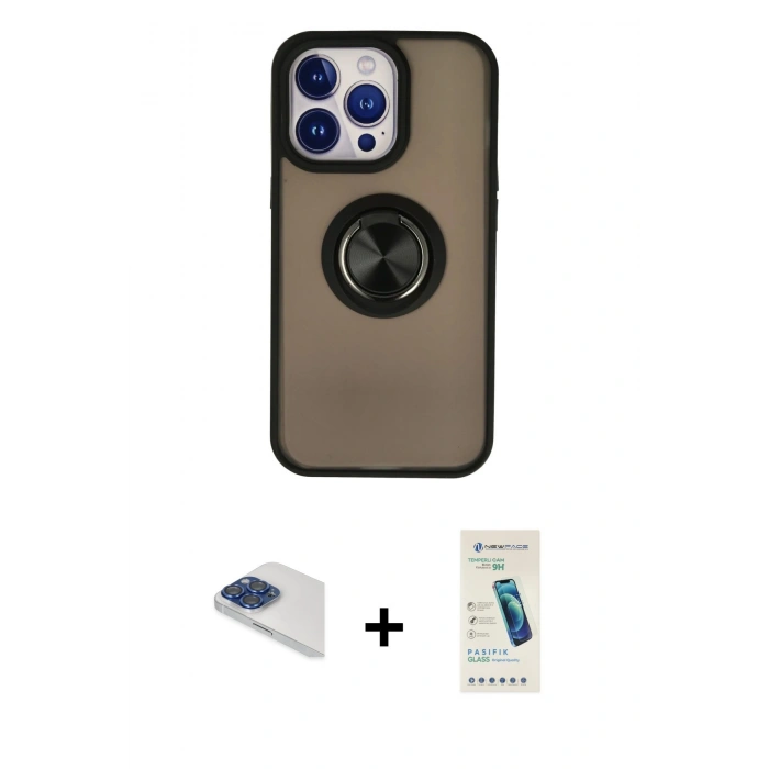 MARSİLYAN™- iPhone 13 Pro Max Kılıf Yörünge Çizgi - Şeffaf Pasifik Cam Ekran Koruyucu + Pers Alüminyum Kamera Lens - LT