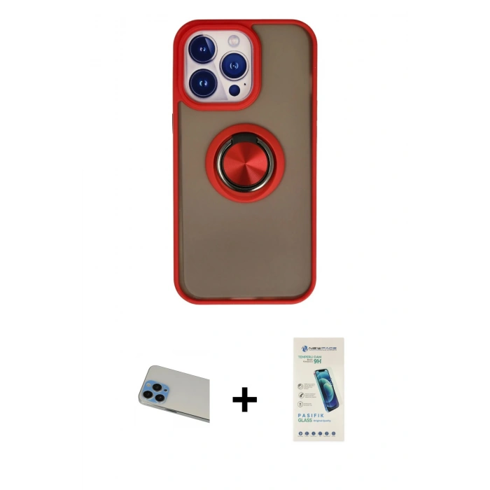 MARSİLYAN™- iPhone 13 Pro Max Kılıf Yörünge Çizgi - Şeffaf Pasifik Cam Ekran Koruyucu + Rainbow Kamera Lens Koruma Cam - MI