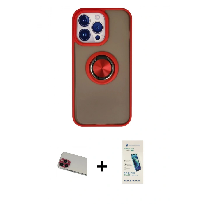 MARSİLYAN™- iPhone 13 Pro Max Kılıf Yörünge Çizgi - Şeffaf Pasifik Cam Ekran Koruyucu + Rainbow Kamera Lens Koruma Cam - KI