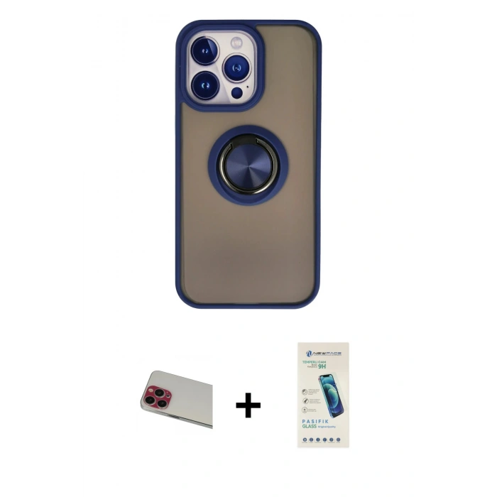 MARSİLYAN™- iPhone 13 Pro Max Kılıf Yörünge Çizgi - Şeffaf Pasifik Cam Ekran Koruyucu + Rainbow Kamera Lens Koruma Cam - KI